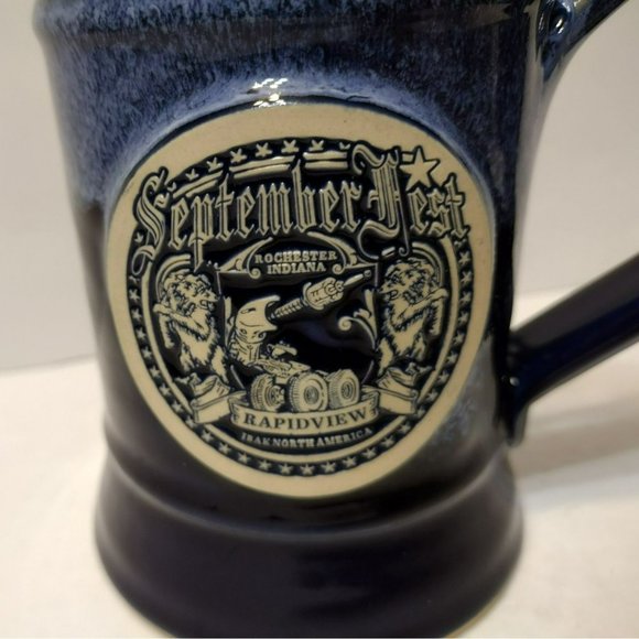 September Fest Grey Fox Pottery USA 20oz Beer Mug Handmade Blue Stein Festival - Picture 3 of 7